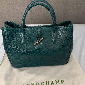 LongChamp Metallic Croc Embossed Roseau Leather